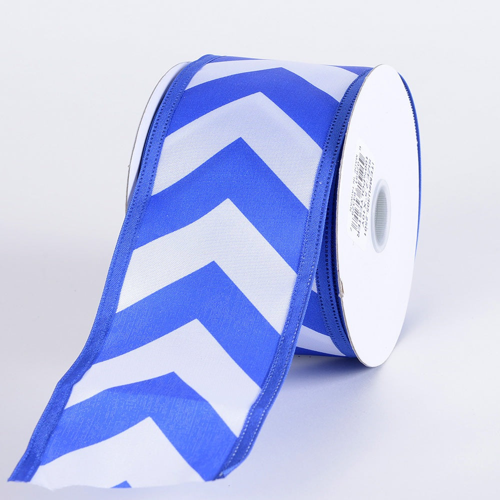 Chevron Print Satin Ribbon White with Royal Blue ( 2-1/2 inch | 10 Yards )